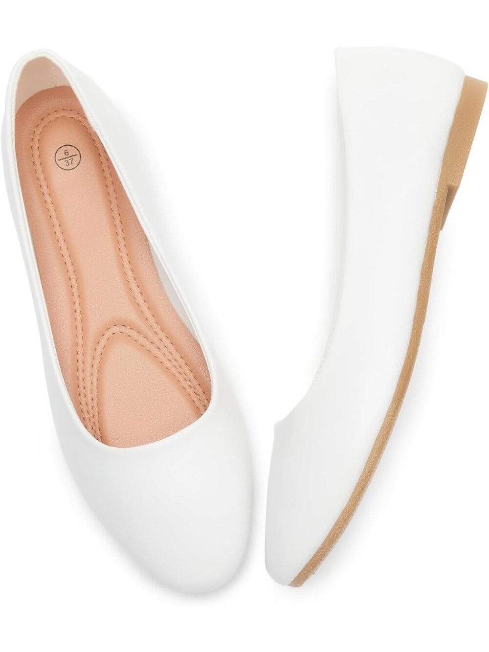 Women's White PU Leather Non Slip Low Heel Slip on Ballet Loafer Flat Shoes